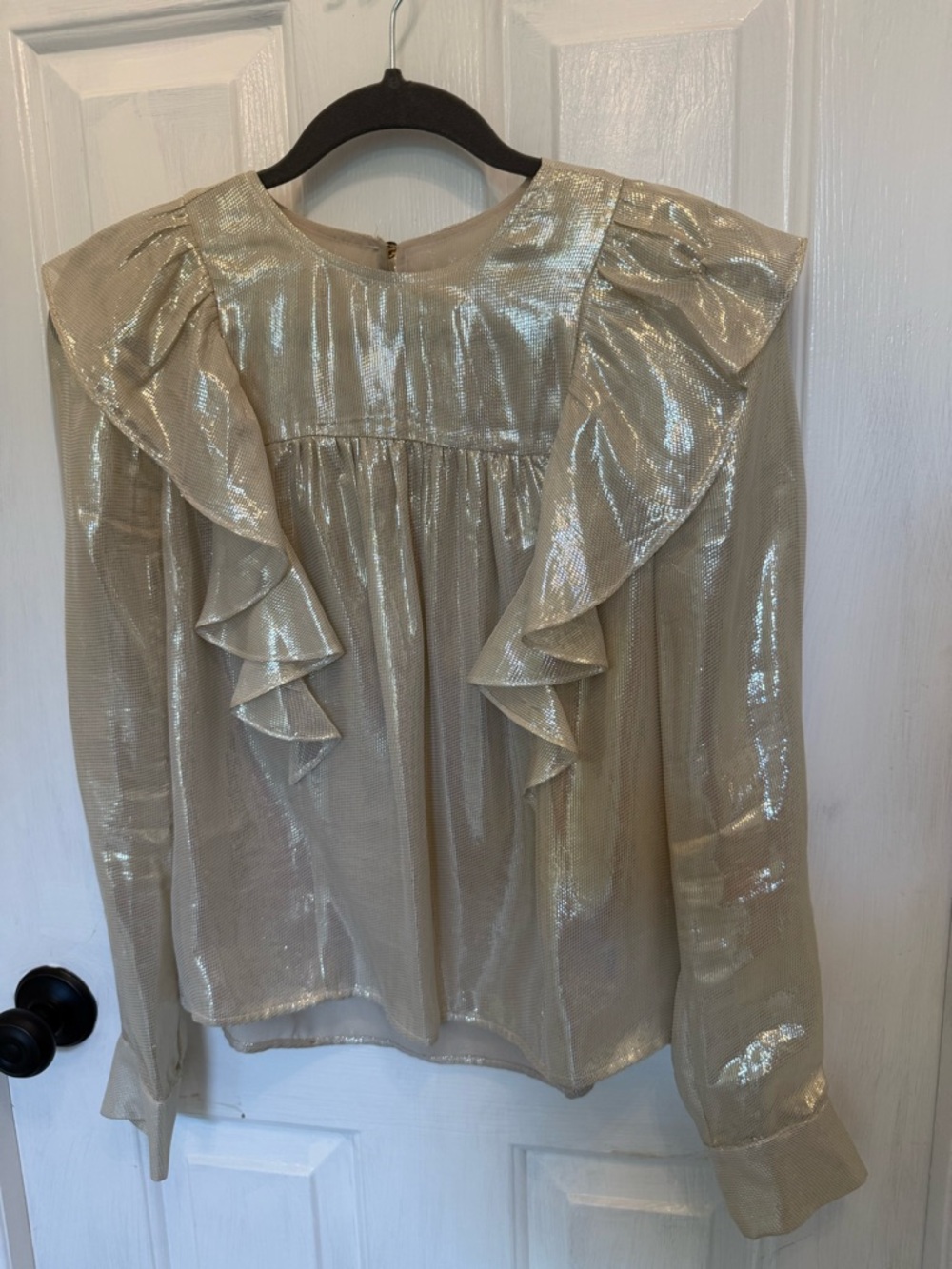 Metallic Ruffle Long-Sleeve Blouse -